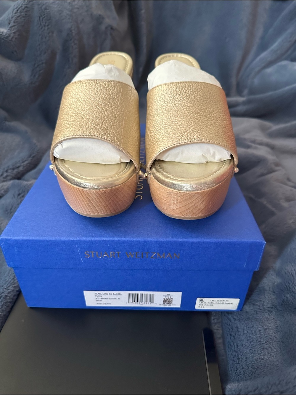 Stuart Weitzman Metallic Gold Leather Platform Slide Sandals